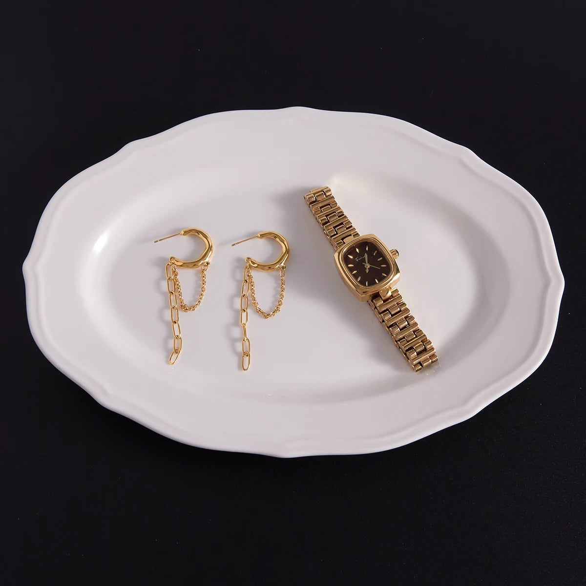 Chain Drop Hoop Earrings — Stainless Steel · PS113