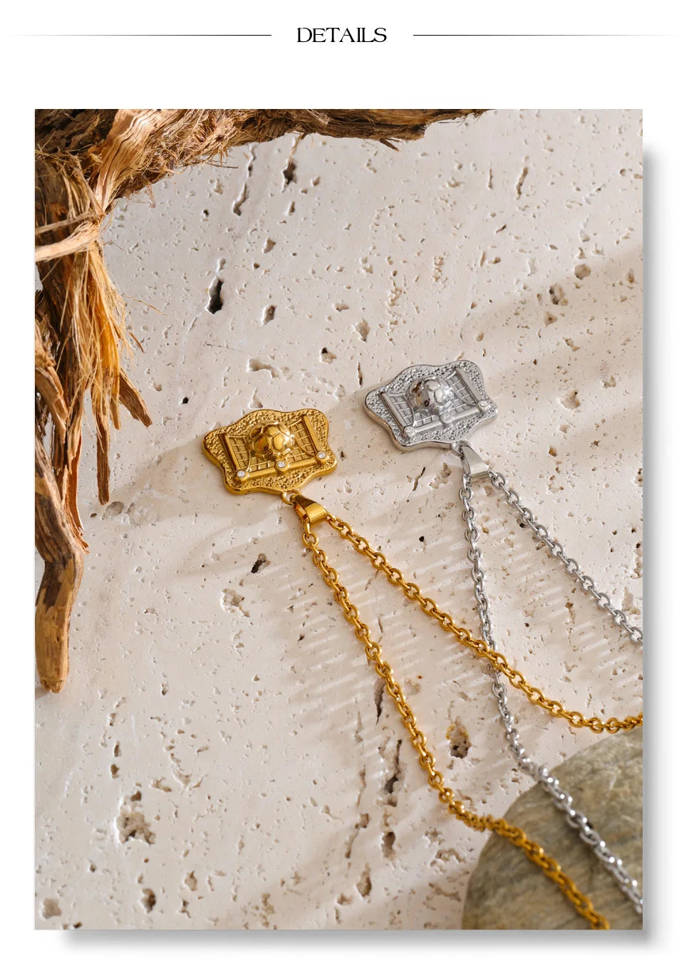 Geometric necklace in gold-plated 316L stainless steel.