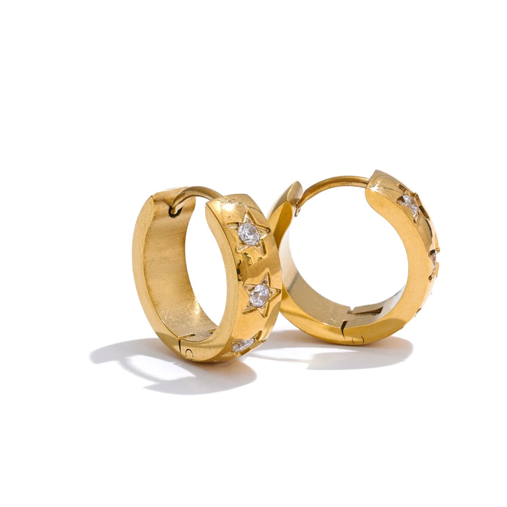 Cubic Zirconia Star Geometric Earrings — Gold-Plated Stainless Steel with Cubic Zirconia · PS1985