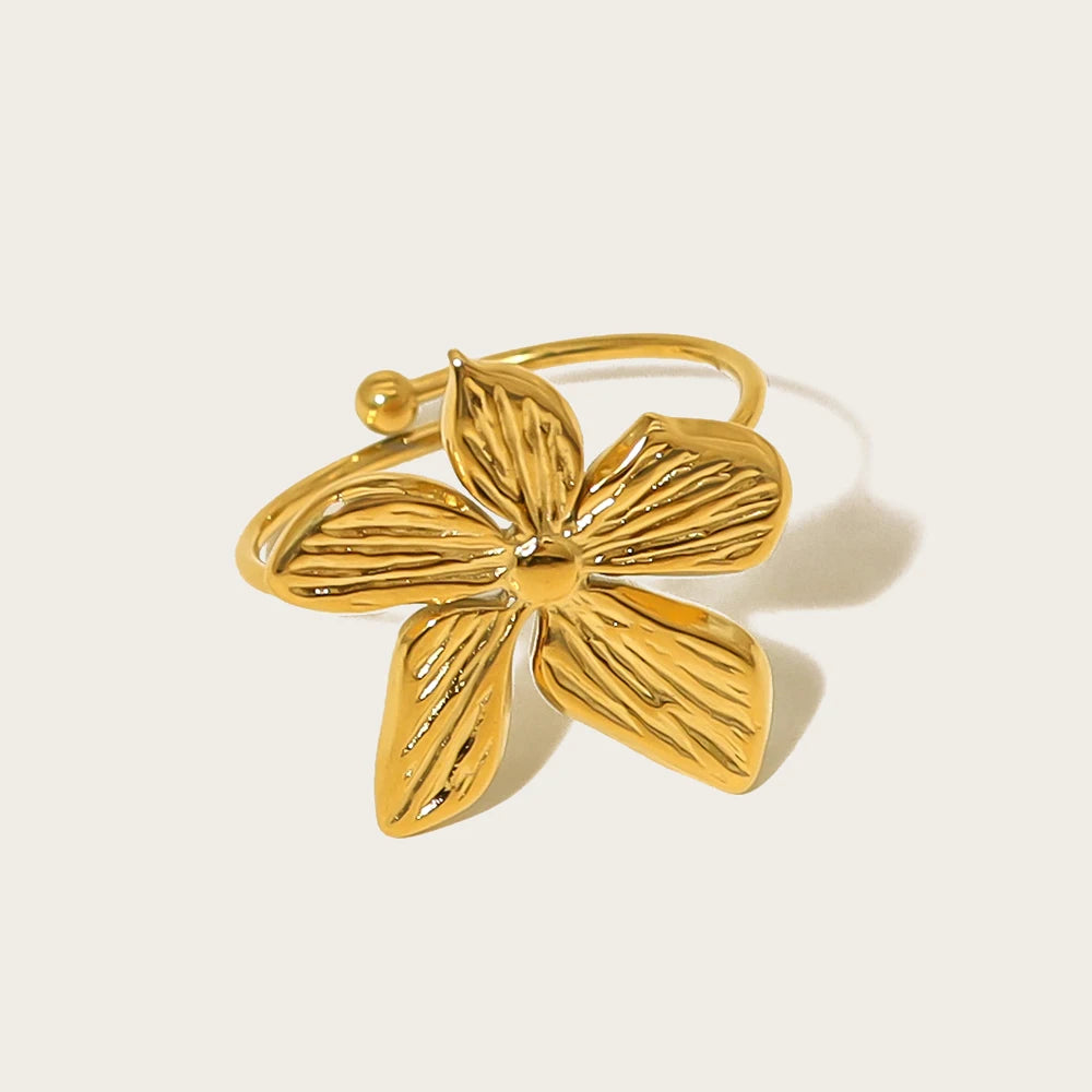 Irregular Flower Ring Vintage Adjustable — 316L Stainless Steel · PS445