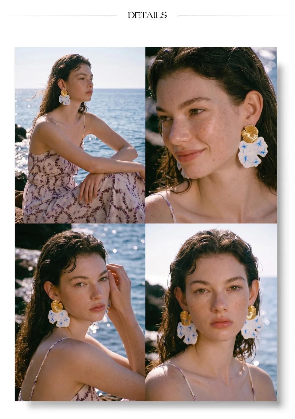 White enamel flower earrings in gold-plated stainless steel with enamel.