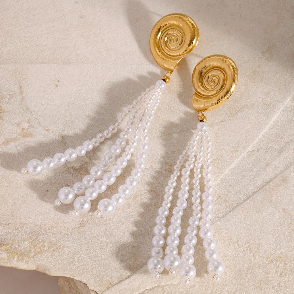 Pearl Tassel Ocean Earrings — Stainless Steel · PS077