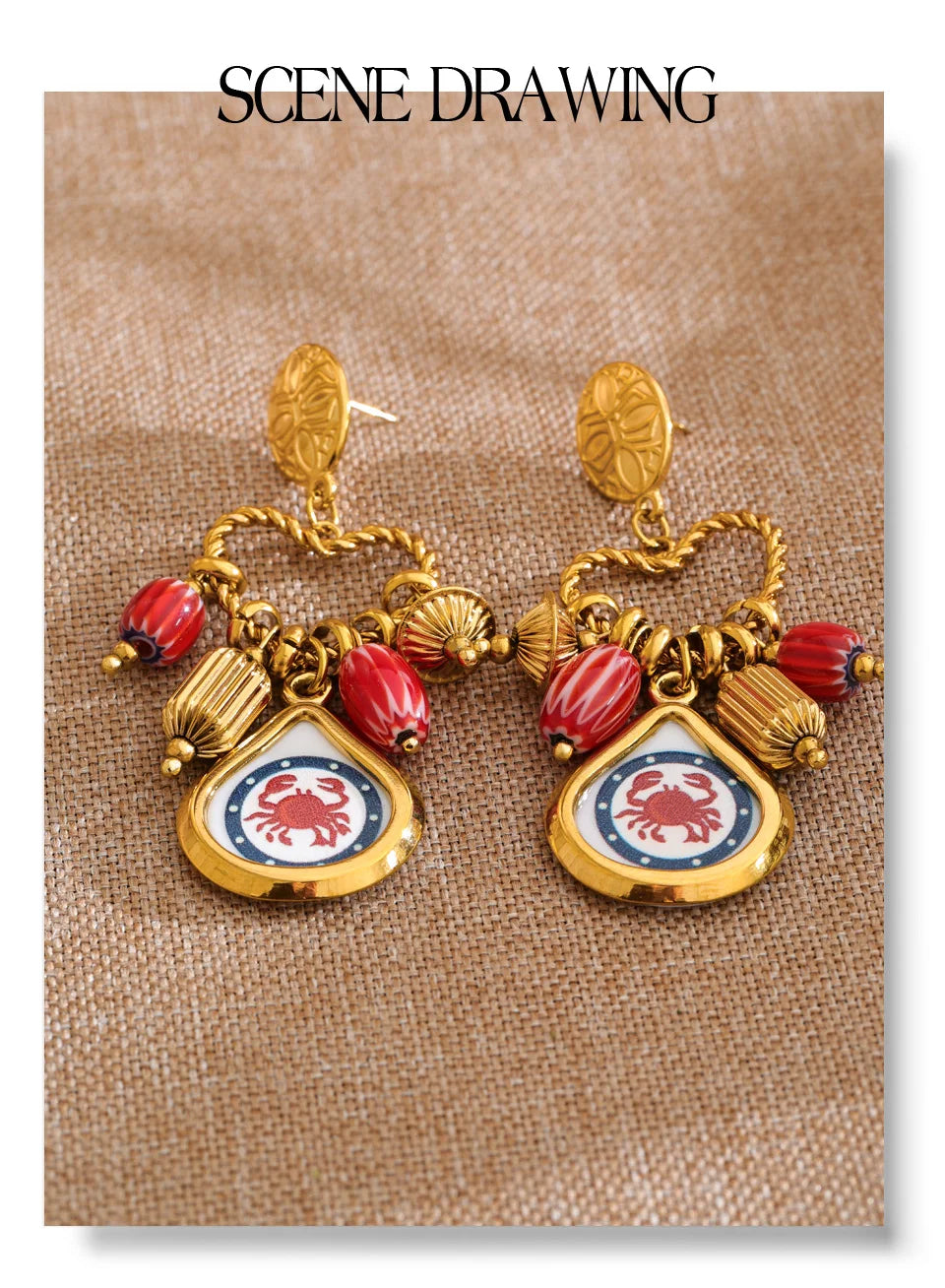 Enamel Heart Geometric Earrings — Gold-Plated Stainless Steel with Enamel · PS1026