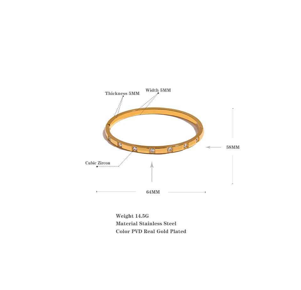 Cubic Zirconia Geometric Bracelet — Gold-Plated Stainless Steel with Cubic Zirconia · PS2077
