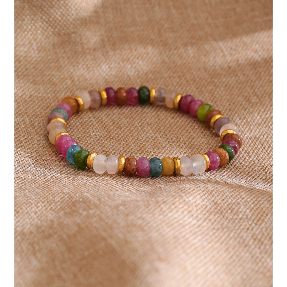 Natural Stone Beaded Geometric Bracelet — Gold-Plated Stainless Steel with Natural Stone · PS1579