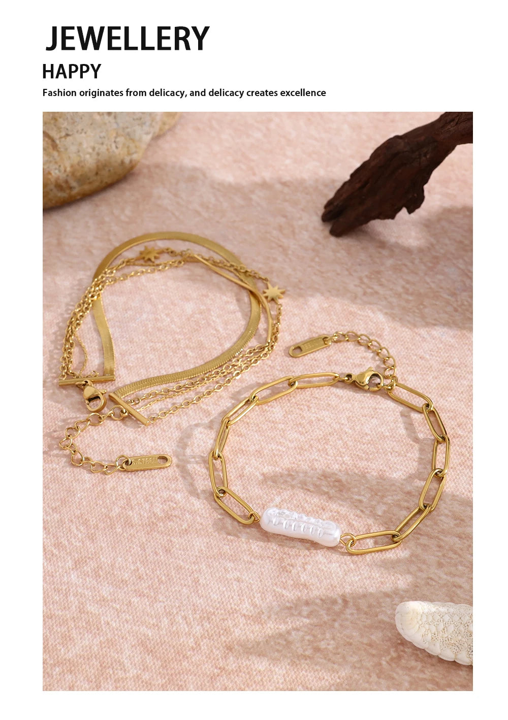 Layered Bracelet Irregular Baroque Pearl — 316L Stainless Steel · PS396