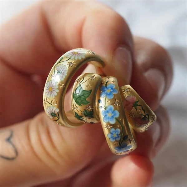 Gong Tingfeng hand-painted flower earrings, floral roses, C-shaped earrings, niche personalized design, and decorative items