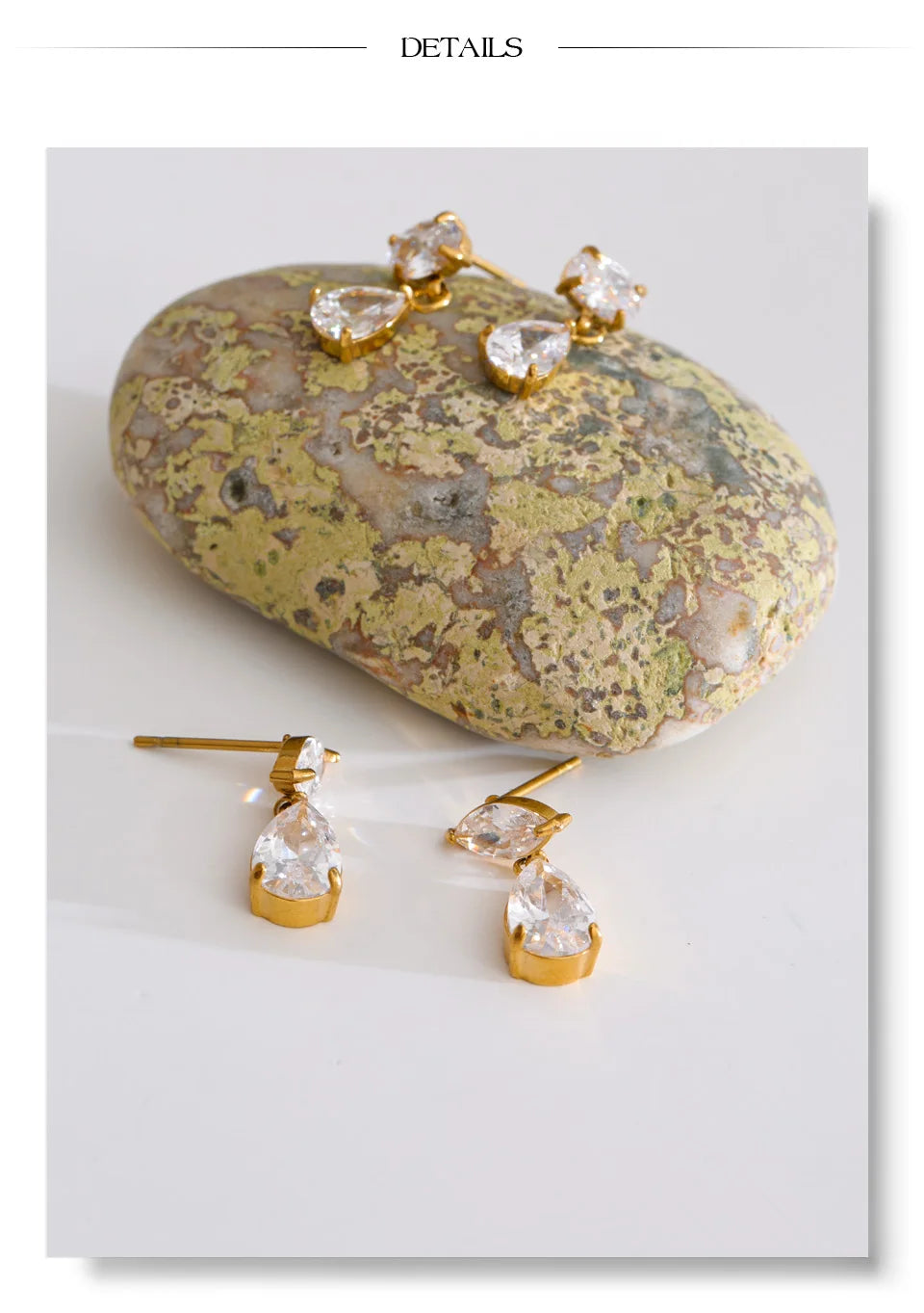 Cubic Zirconia Geometric Earrings — Gold-Plated Stainless Steel with Cubic Zirconia · PS1111