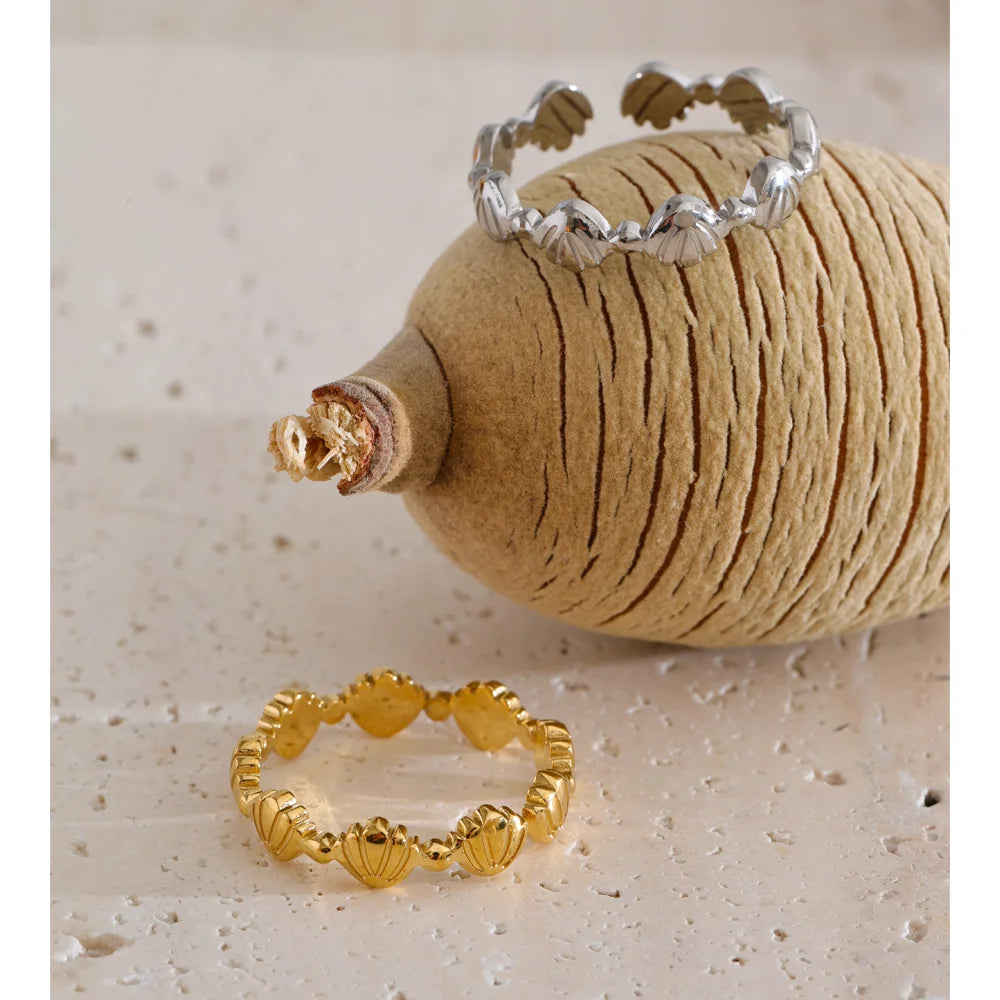 Shell Geometric Ring — 18K Gold-Plated Stainless Steel with Shell · PS2303