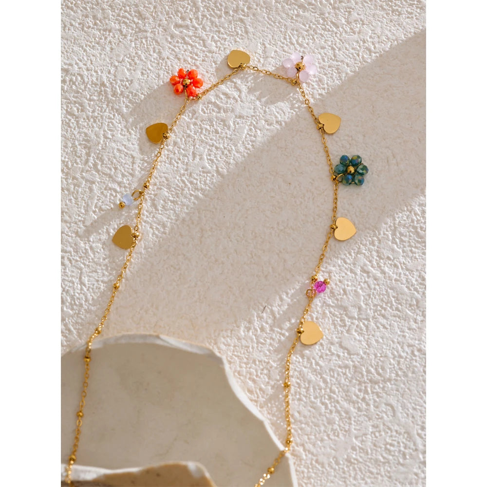 Crystal Flower Necklace — Gold-Plated Stainless Steel with Crystal · PS2306