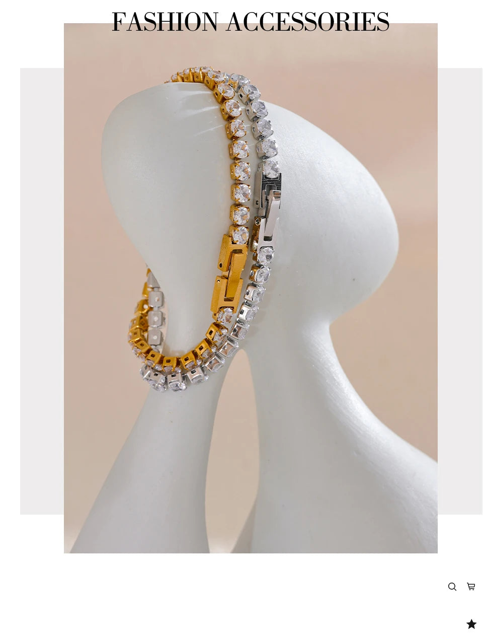 Cubic zirconia geometric chain necklace in gold-plated stainless steel with cubic zirconia.