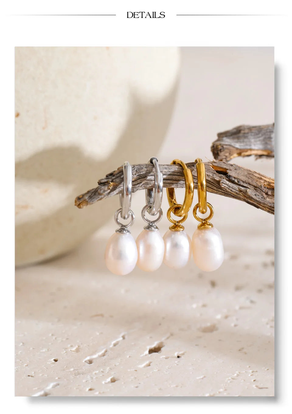 Freshwater pearl geometric earrings in gold-plated stainless steel with freshwater pearl.