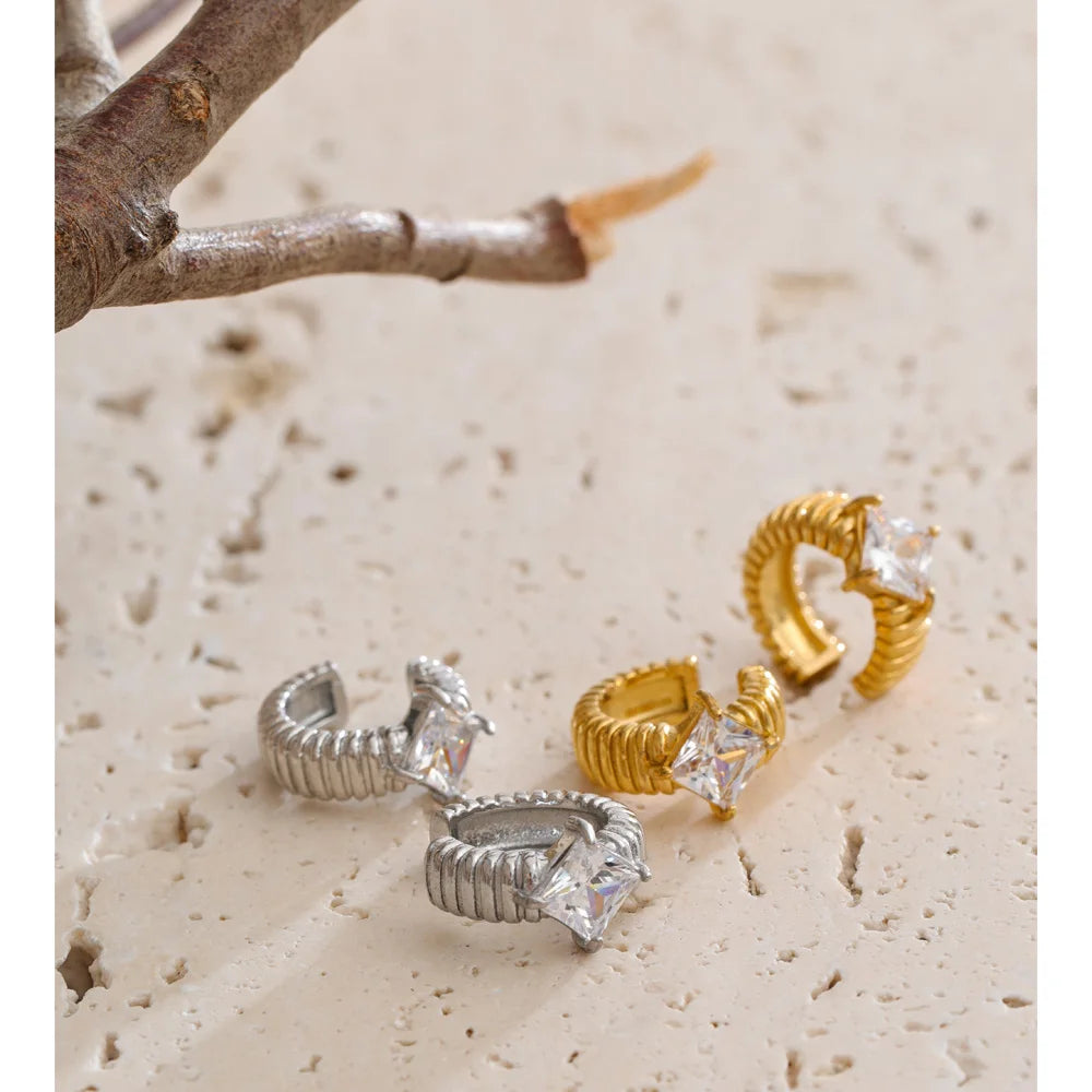 Cubic Zirconia Geometric Earrings — Gold-Plated Stainless Steel with Cubic Zirconia · PS1505