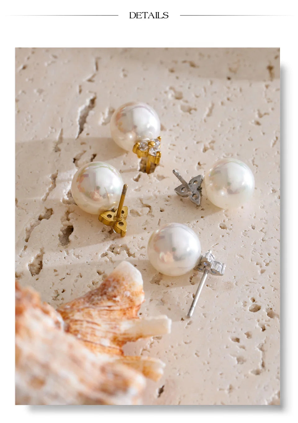 Cubic Zirconia Pearl Geometric Earrings — Gold-Plated Stainless Steel with Pearl and Cubic Zirconia · PS1862