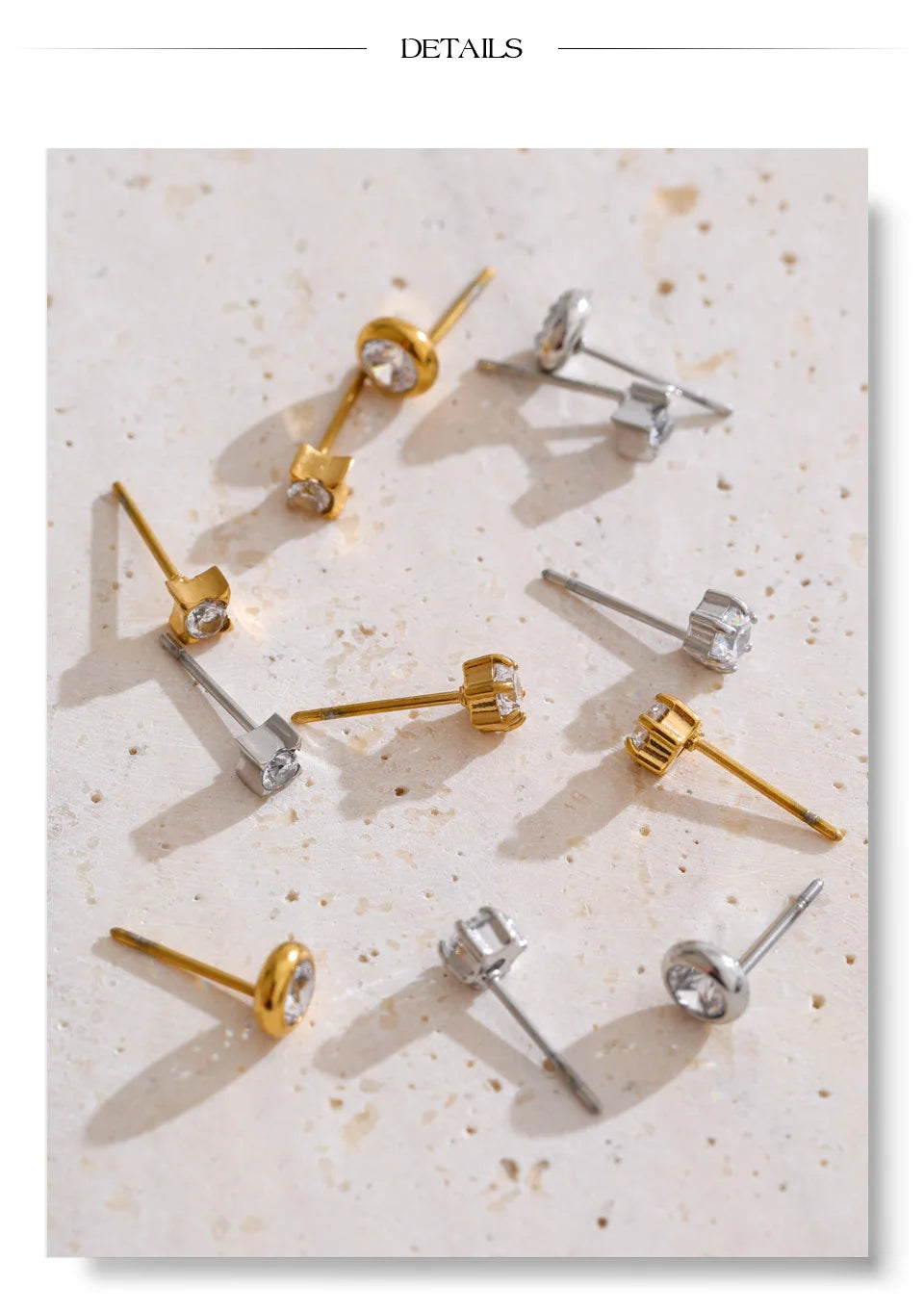 Cubic zirconia geometric earrings in gold-plated stainless steel with cubic zirconia.