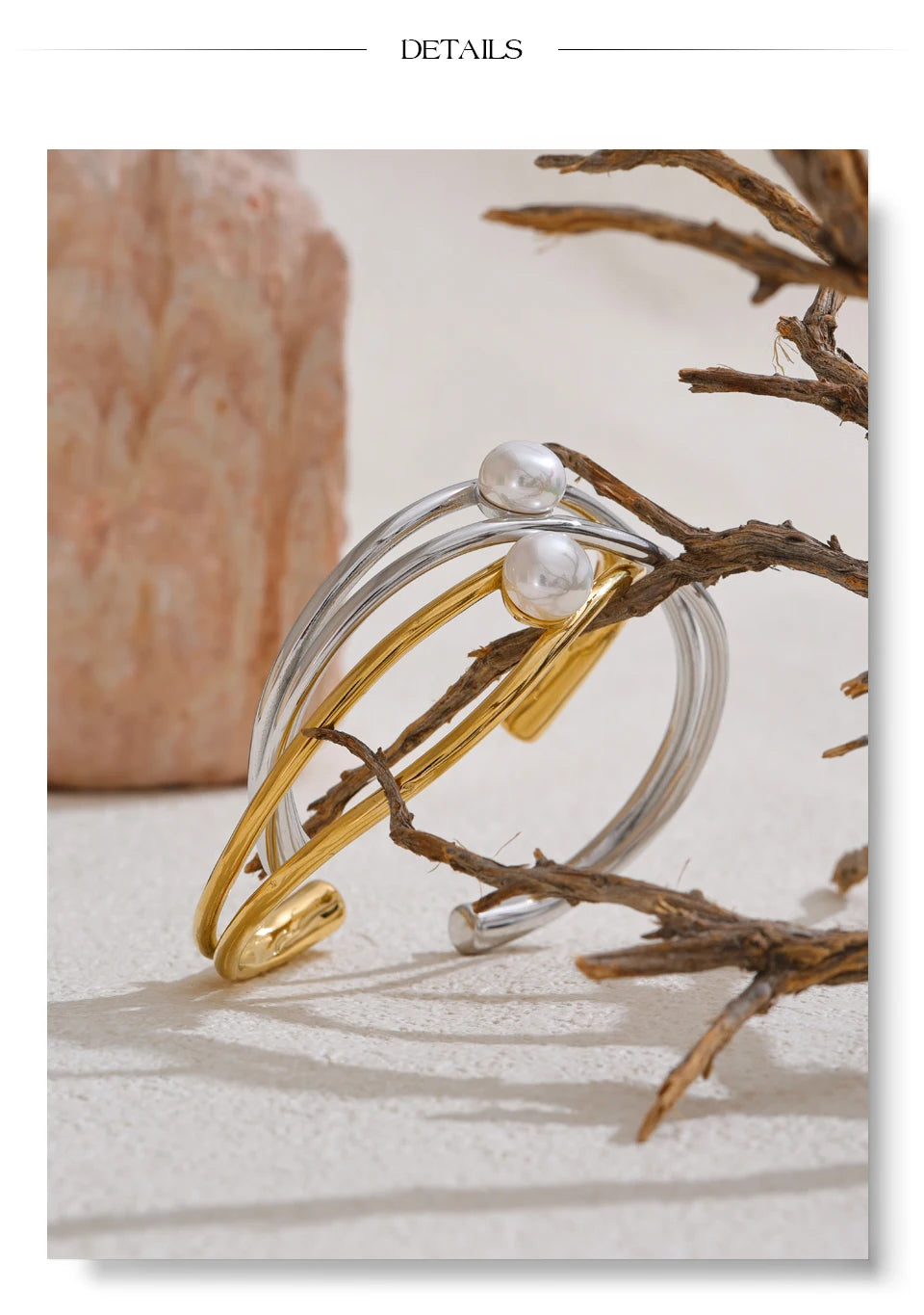 Pearl Geometric Bracelet — Gold-Plated Stainless Steel with Pearl · PS1718