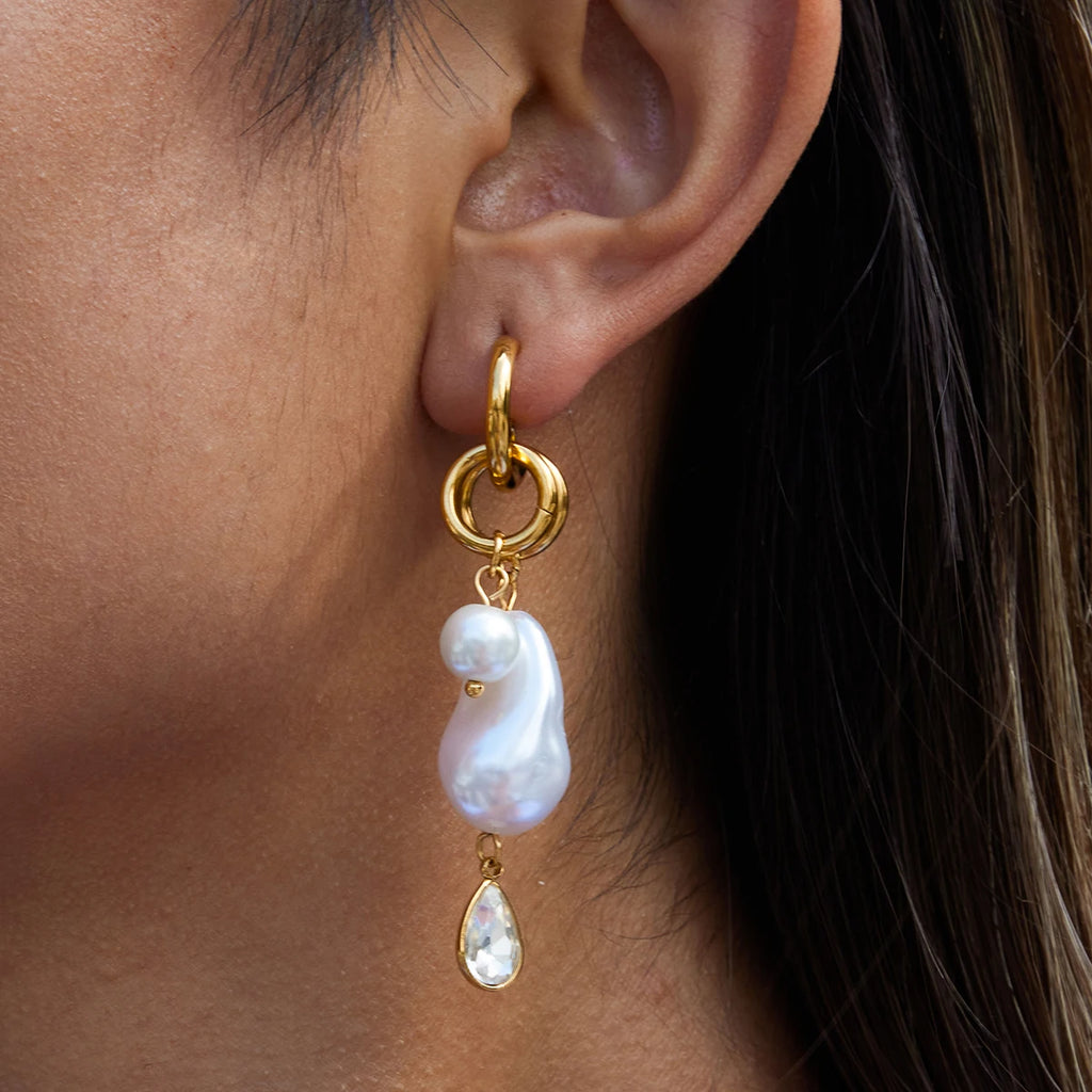 Baroque Pearl Drop Earrings — Stainless Steel · PS085