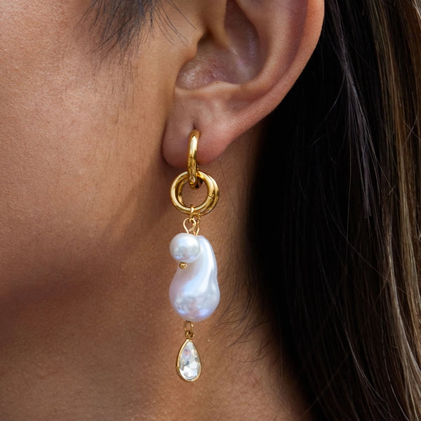 Baroque Pearl Drop Earrings — Stainless Steel · PS085
