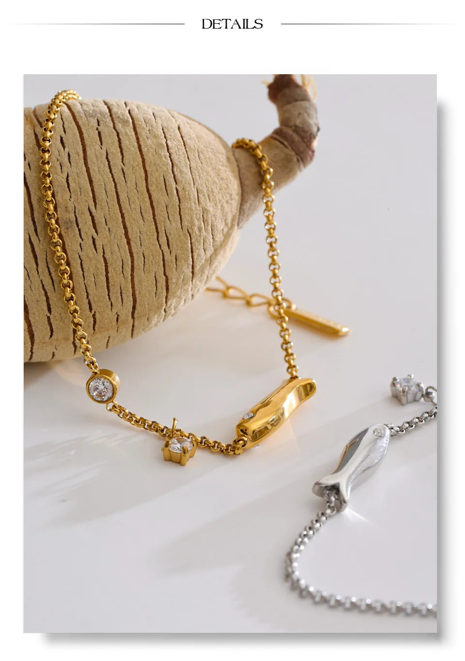 Cubic Zirconia Geometric Chain Bracelet — Gold-Plated Stainless Steel with Cubic Zirconia · PS1063