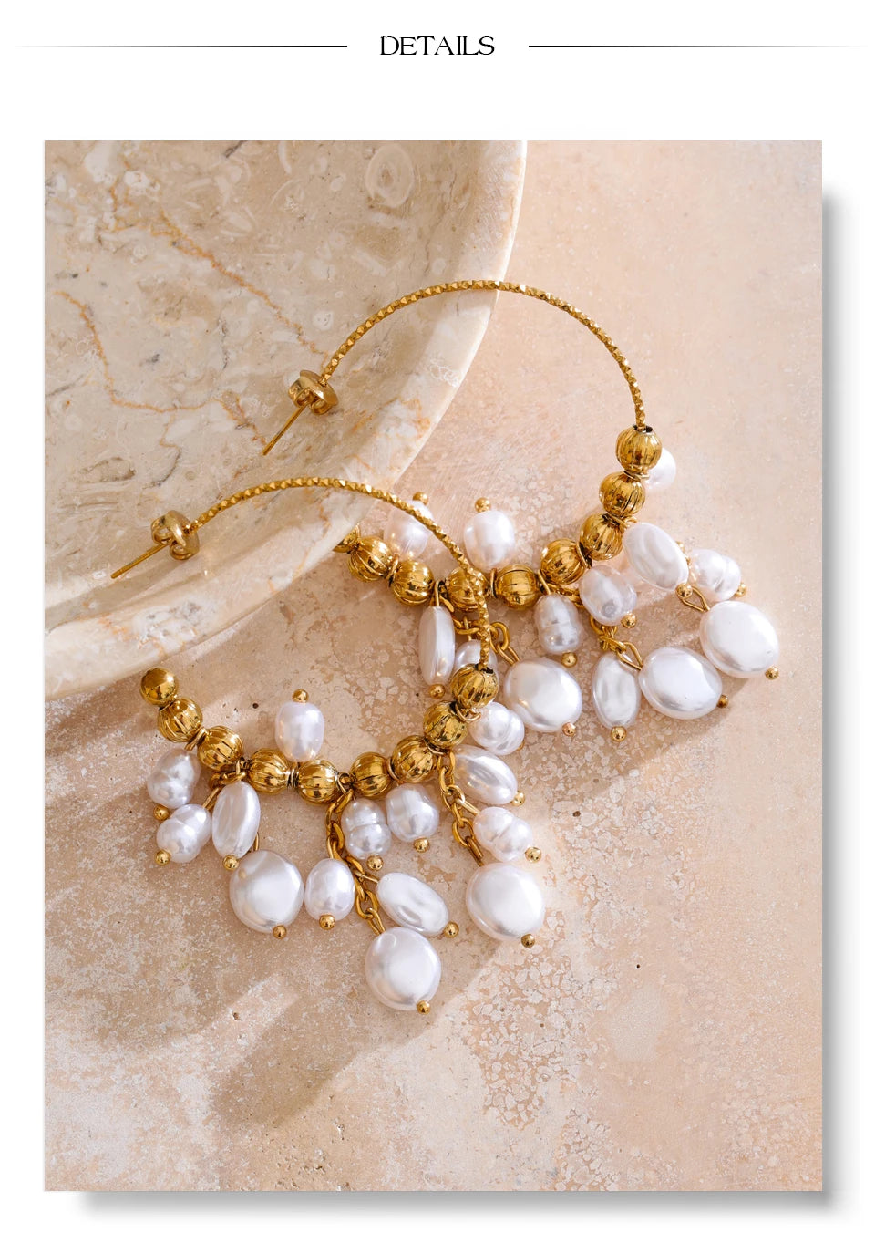 Pearl geometric earrings in gold-plated stainless steel with pearl.