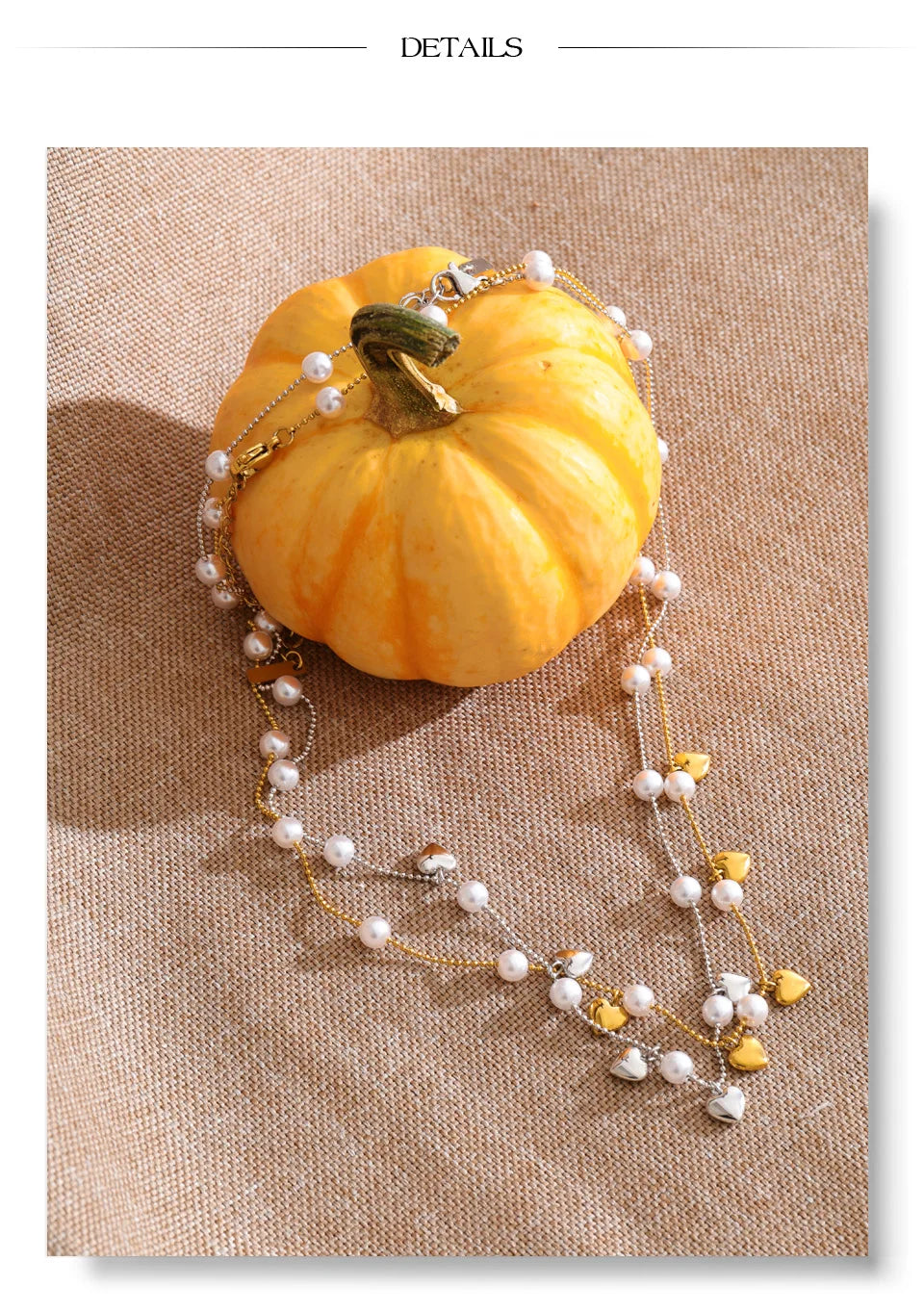 Pearl heart beaded necklace in gold-plated stainless steel with pearl.