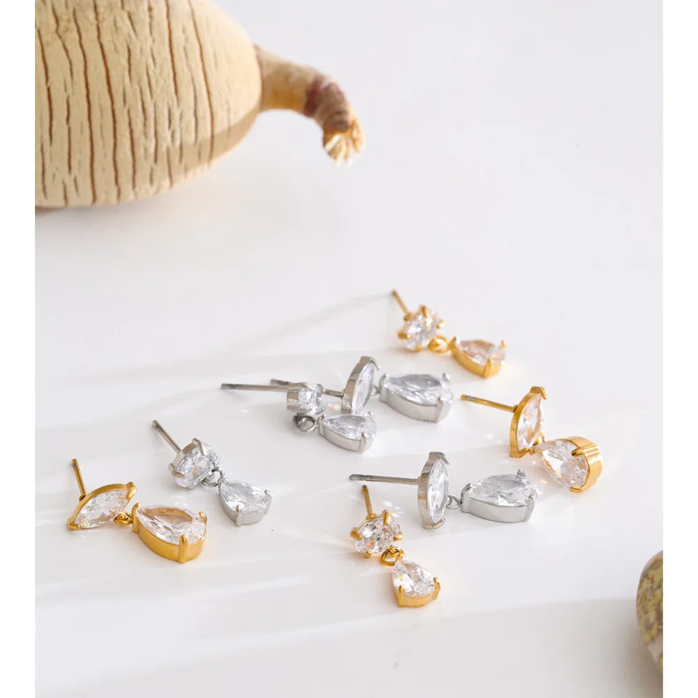 Cubic Zirconia Geometric Earrings — Gold-Plated Stainless Steel with Cubic Zirconia · PS1111