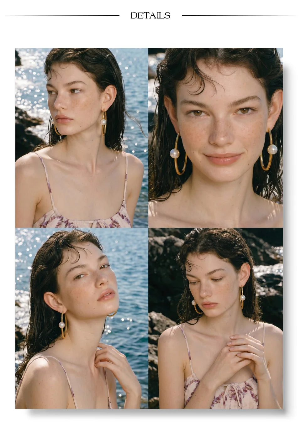 Pearl geometric earrings in gold-plated stainless steel with pearl.