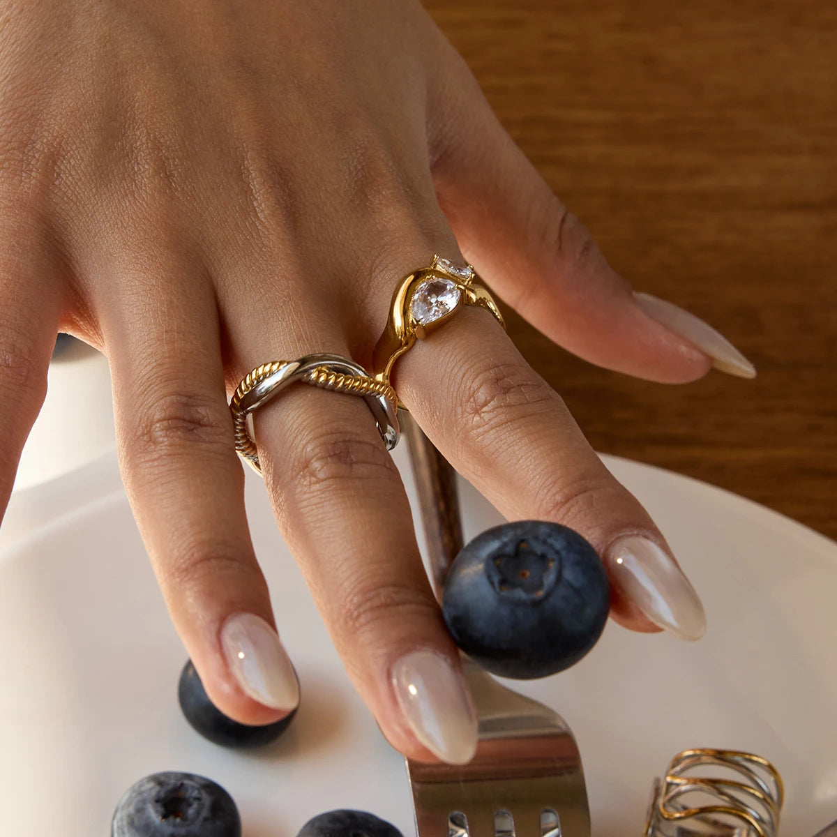 Crystal Open Ring — Stainless Steel · PS225