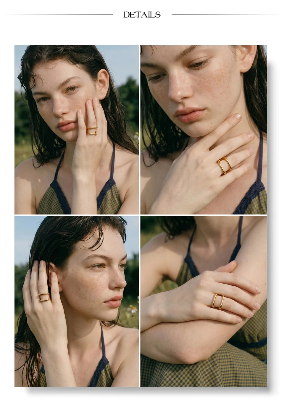 Geometric ring in 18K gold-plated stainless steel.