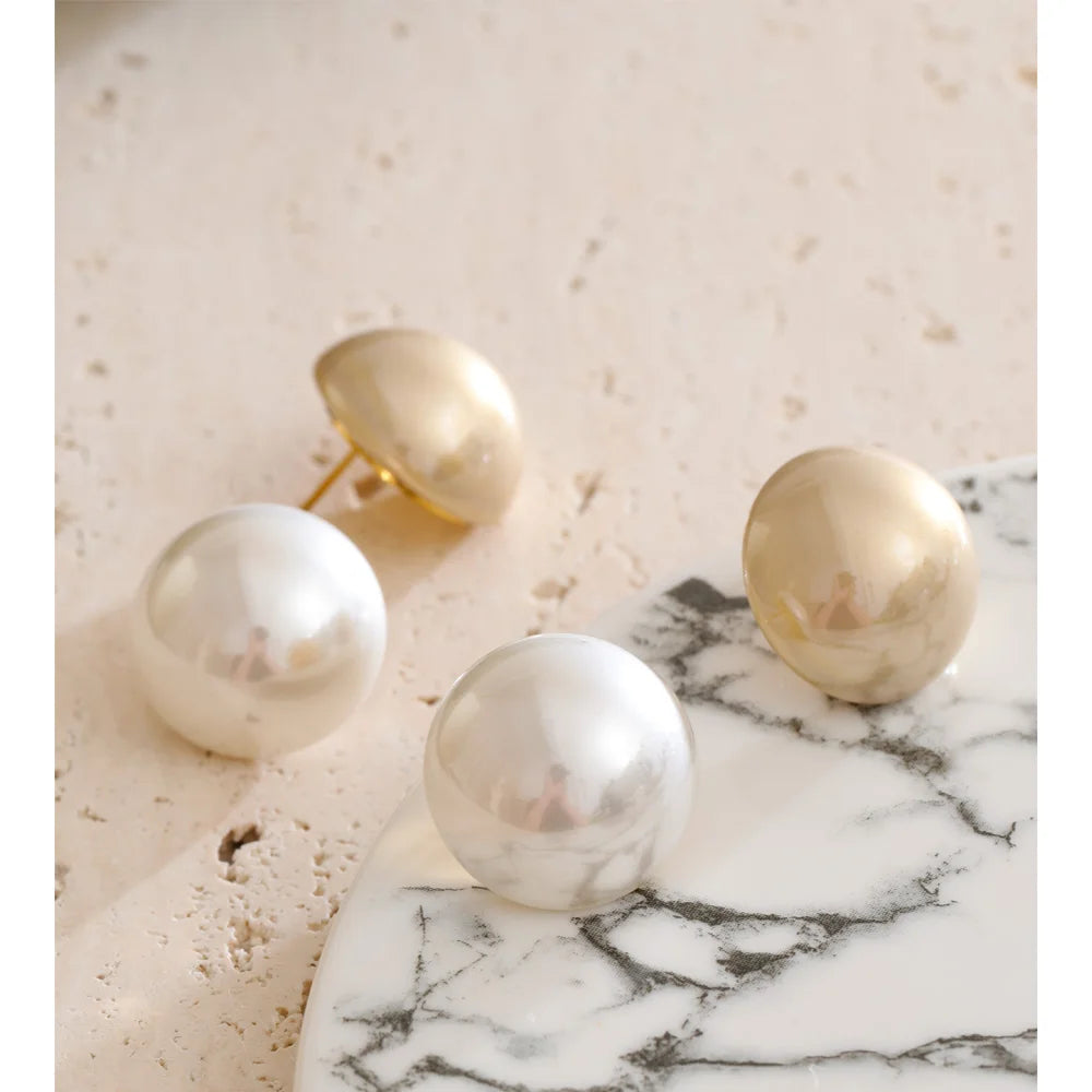 Pearl Geometric Earrings — Gold-Plated Stainless Steel with Pearl · PS1659