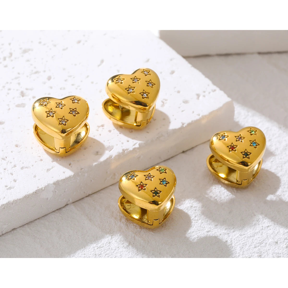 Heart Star Crystal Ear Buckle Earrings — 316L Stainless Steel · PS392