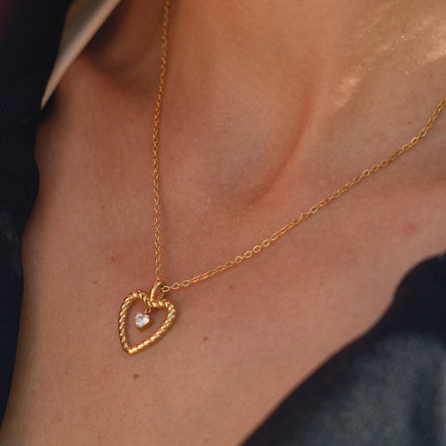 Crystal Heart Pendant Necklace — Stainless Steel