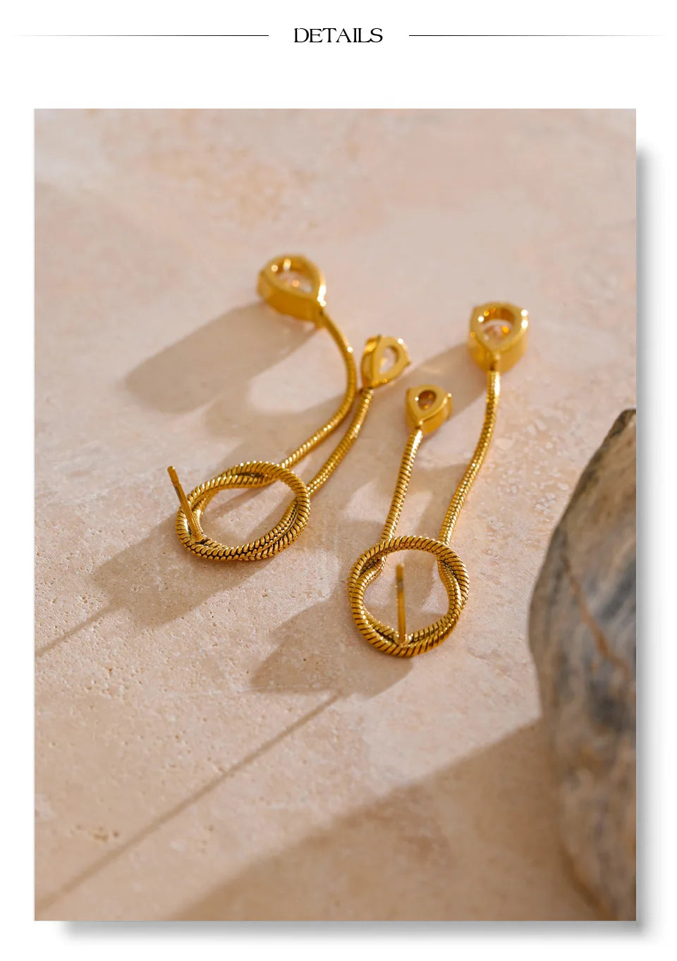 Cubic Zirconia Geometric Chain Earrings — Gold-Plated Stainless Steel with Cubic Zirconia · PS1608