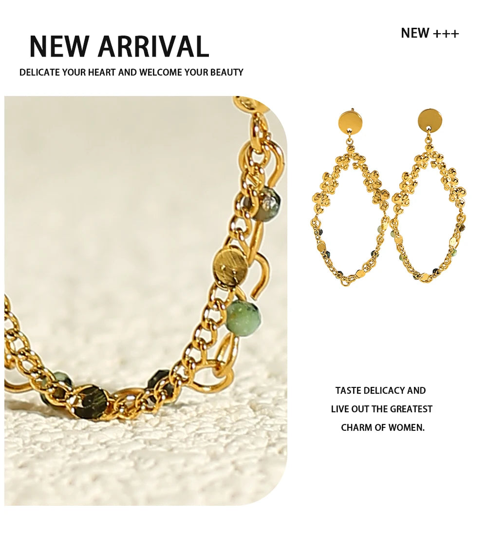 Natural Stone Chain Dangle Earrings — 316L Stainless Steel · PS479