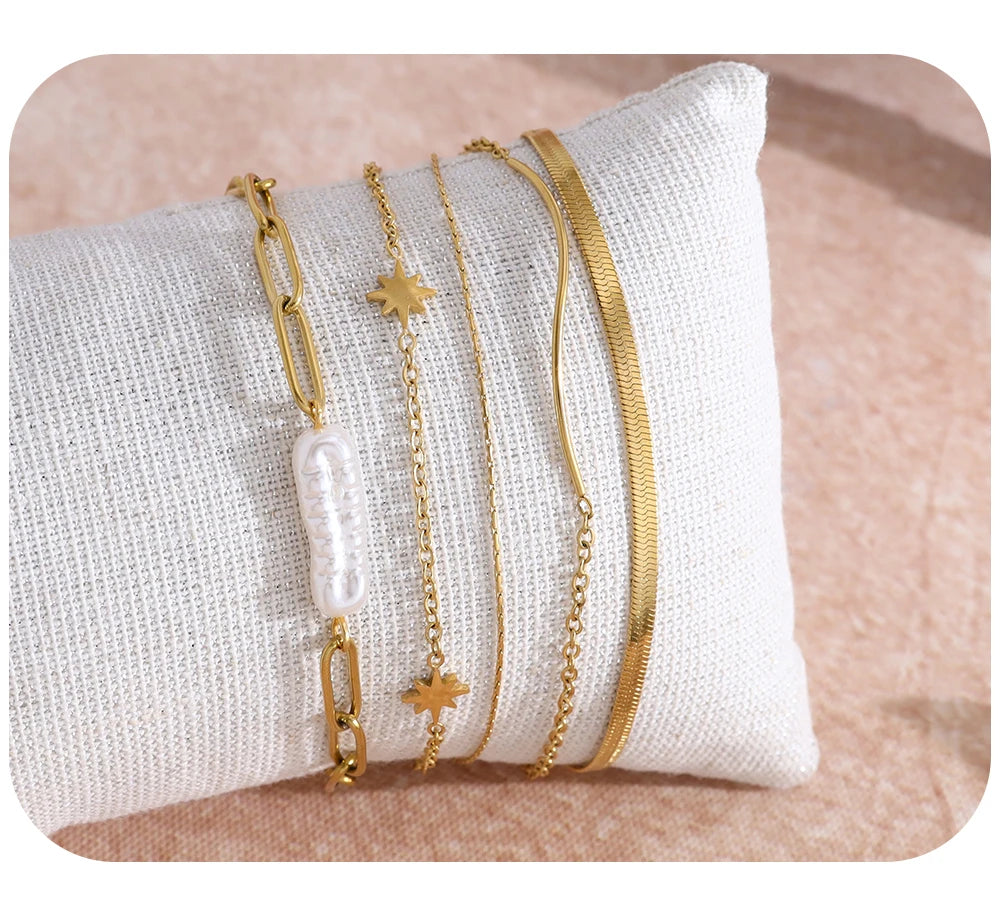 Layered Bracelet Irregular Baroque Pearl — 316L Stainless Steel · PS396