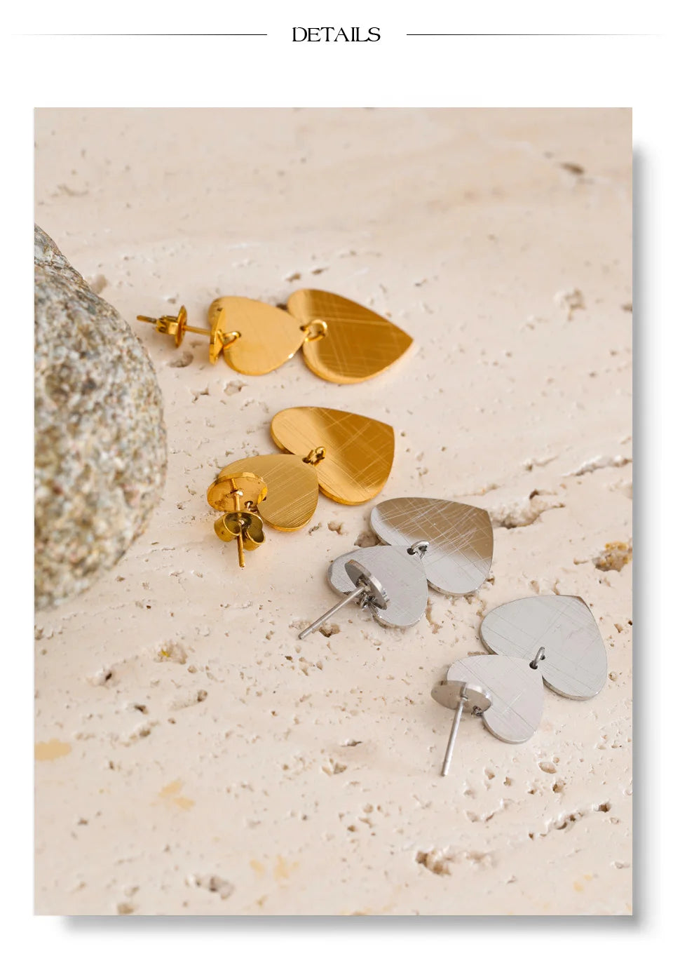 Heart earrings in gold-plated stainless steel.