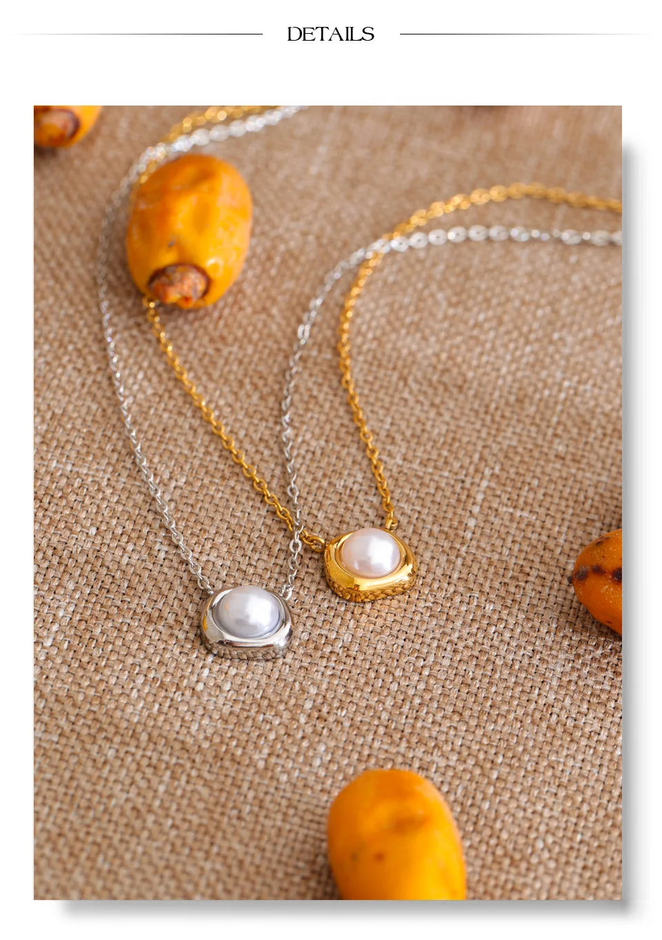 Pearl geometric necklace in gold-plated stainless steel with pearl.