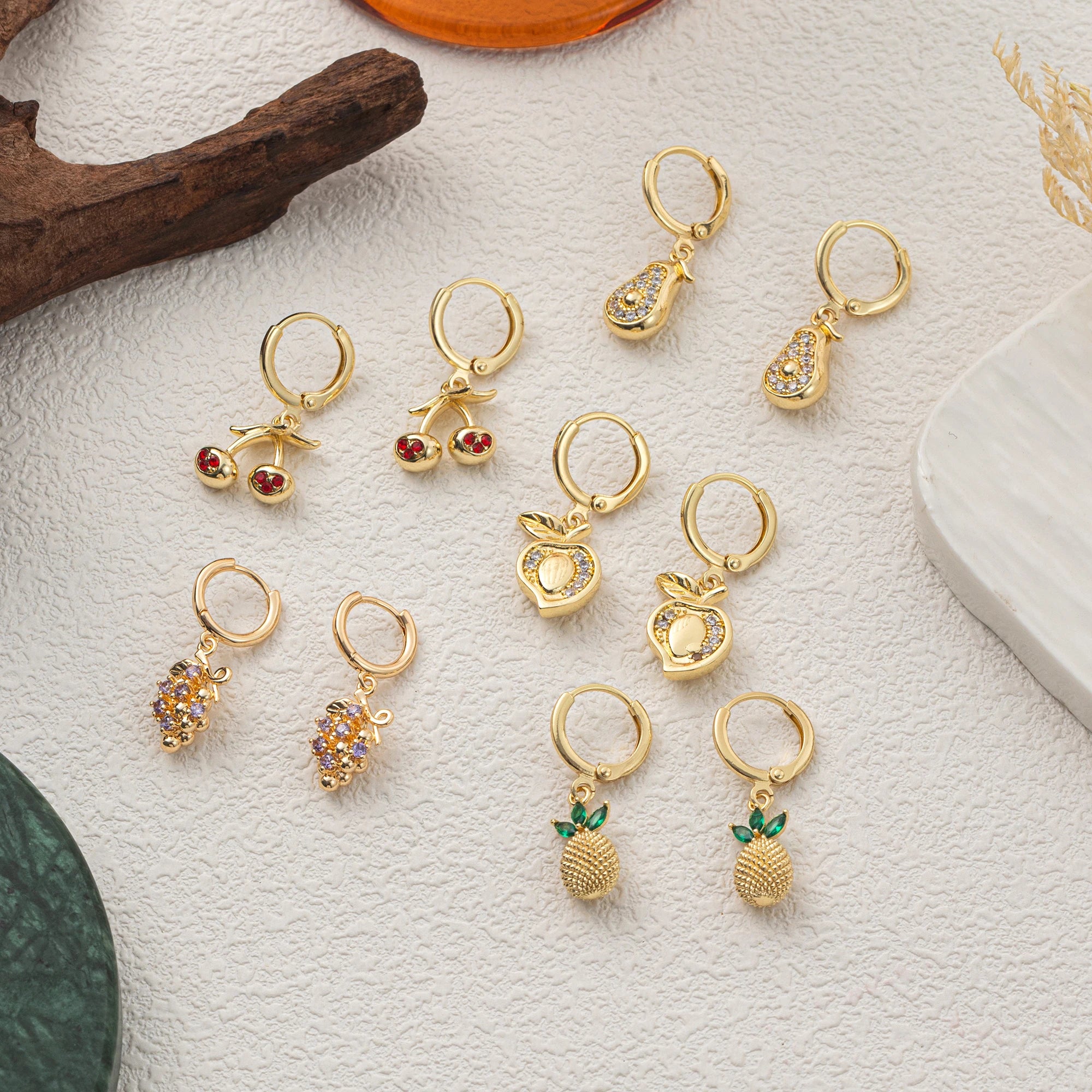 Fruit series gold earrings with high-end feel, ins style earrings with gold plating and color preservation wholesale
