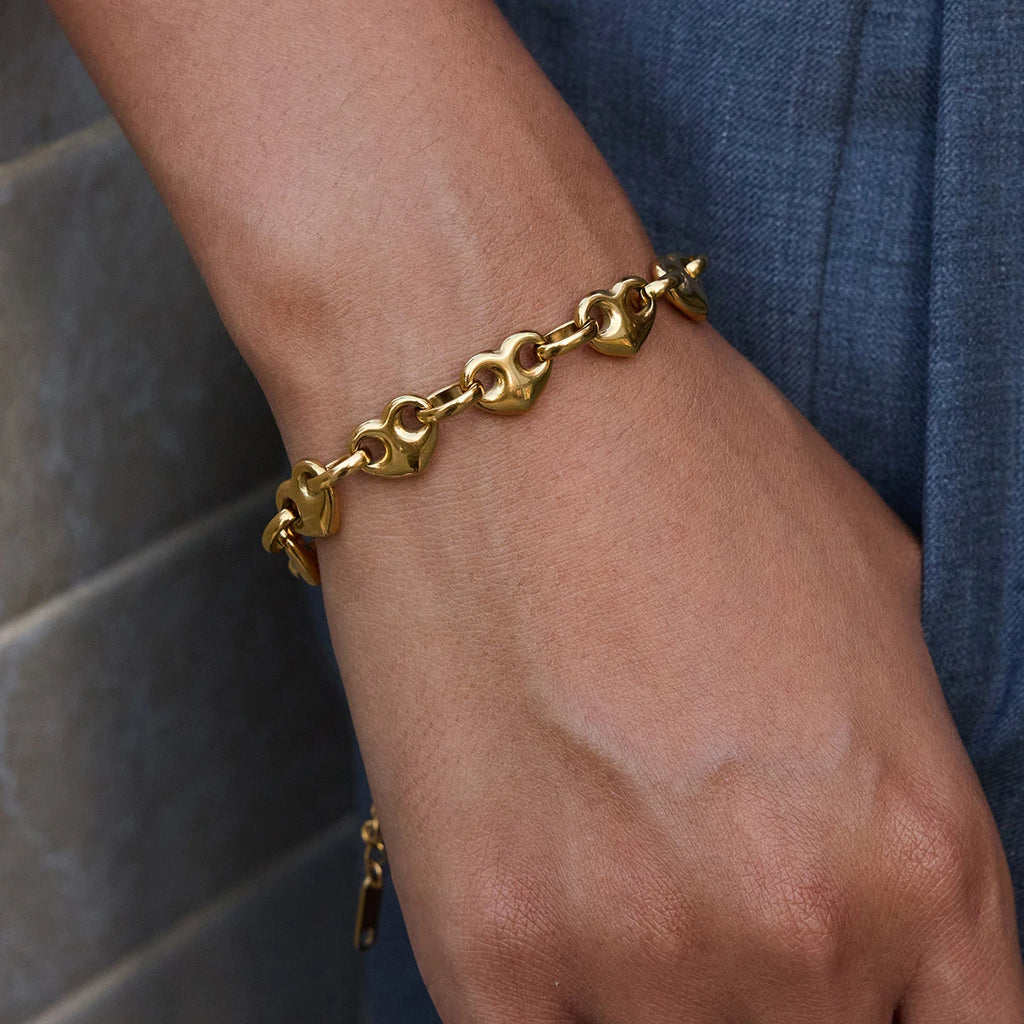 Two-Tone Heart Link Bracelet — Stainless Steel · PS361