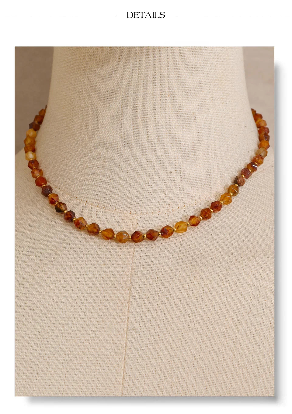 Natural stone beaded multi-color necklace in gold-plated stainless steel with natural stone.