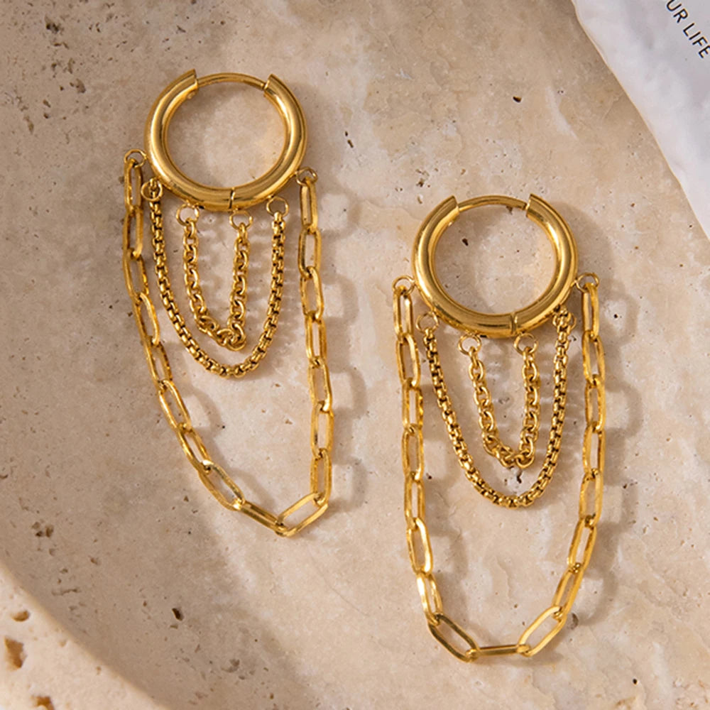 Chain Link Hoop Earrings — Stainless Steel · PS090