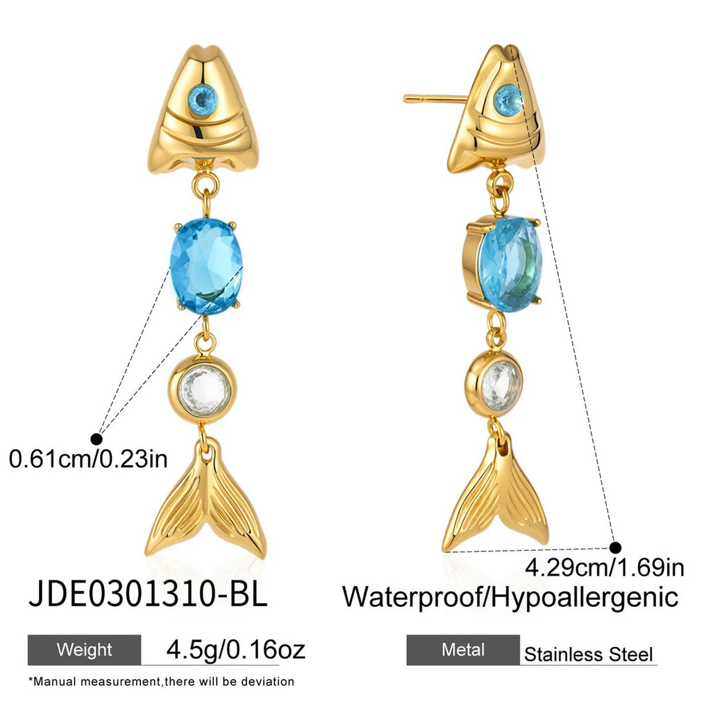 Fish Pendant CZ Earrings — Stainless Steel · PS305