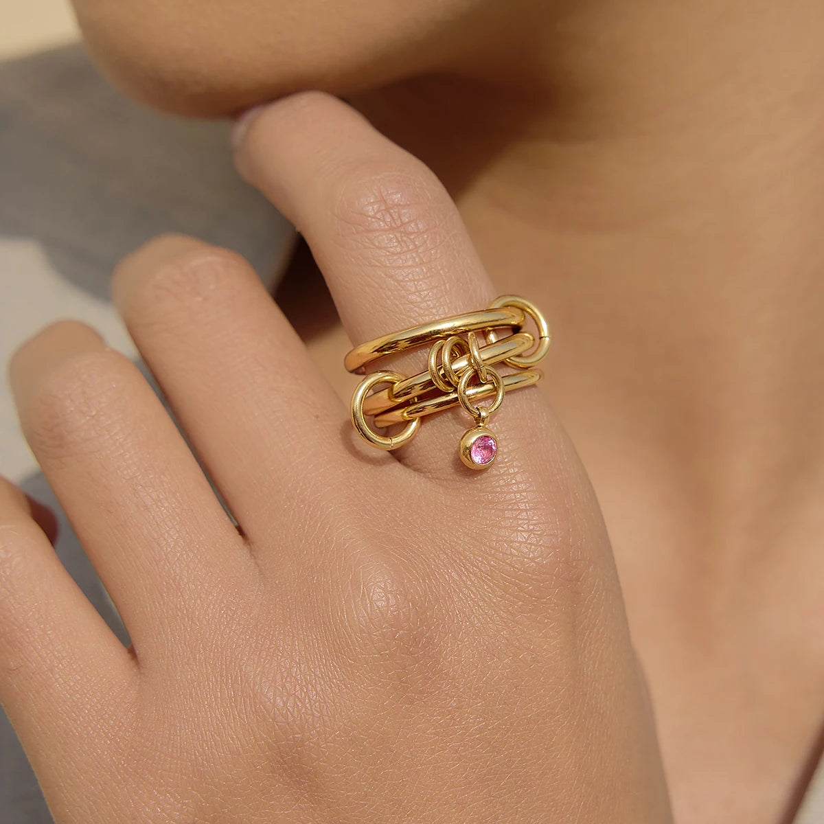 Mixed Crystal Ring Stack — Stainless Steel · PS228