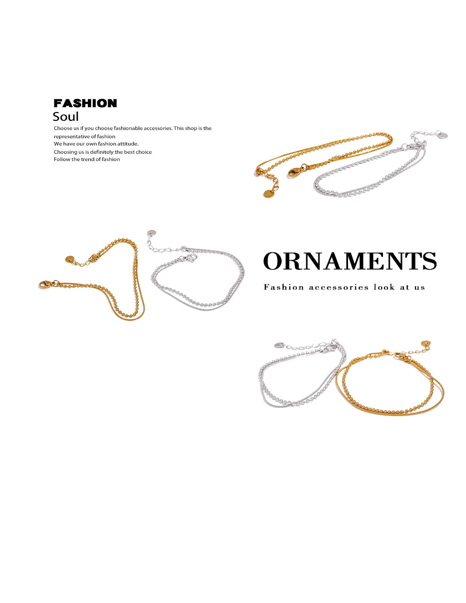 Beaded Geometric Chain Bracelet — Gold-Plated Stainless Steel · PS2234