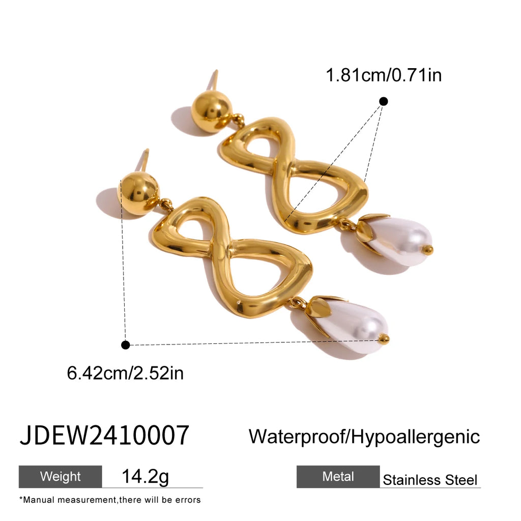 Teardrop Pearl Drop Earrings — Stainless Steel · PS086