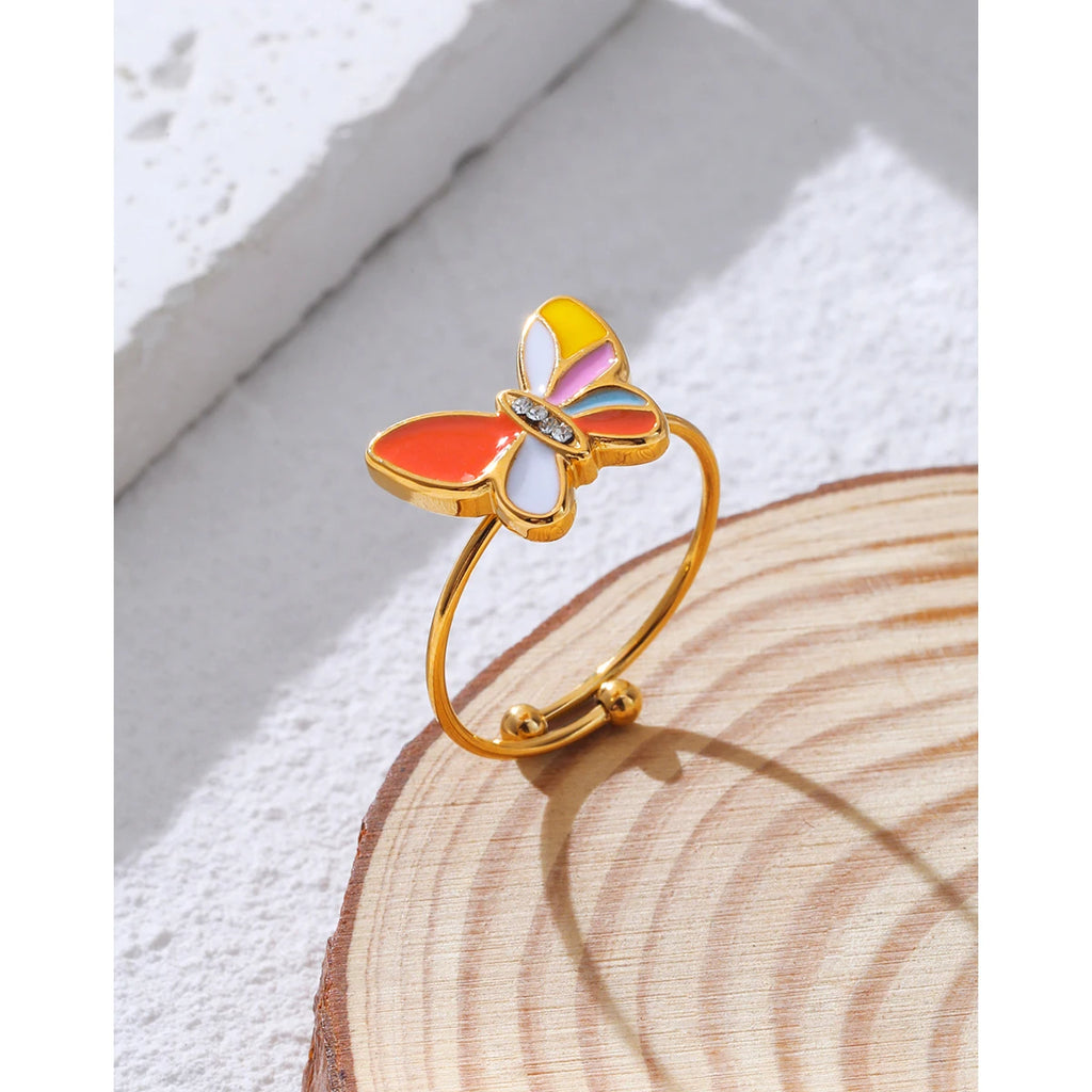 Colorful Enamel Butterfly Ring — Stainless Steel · PS469