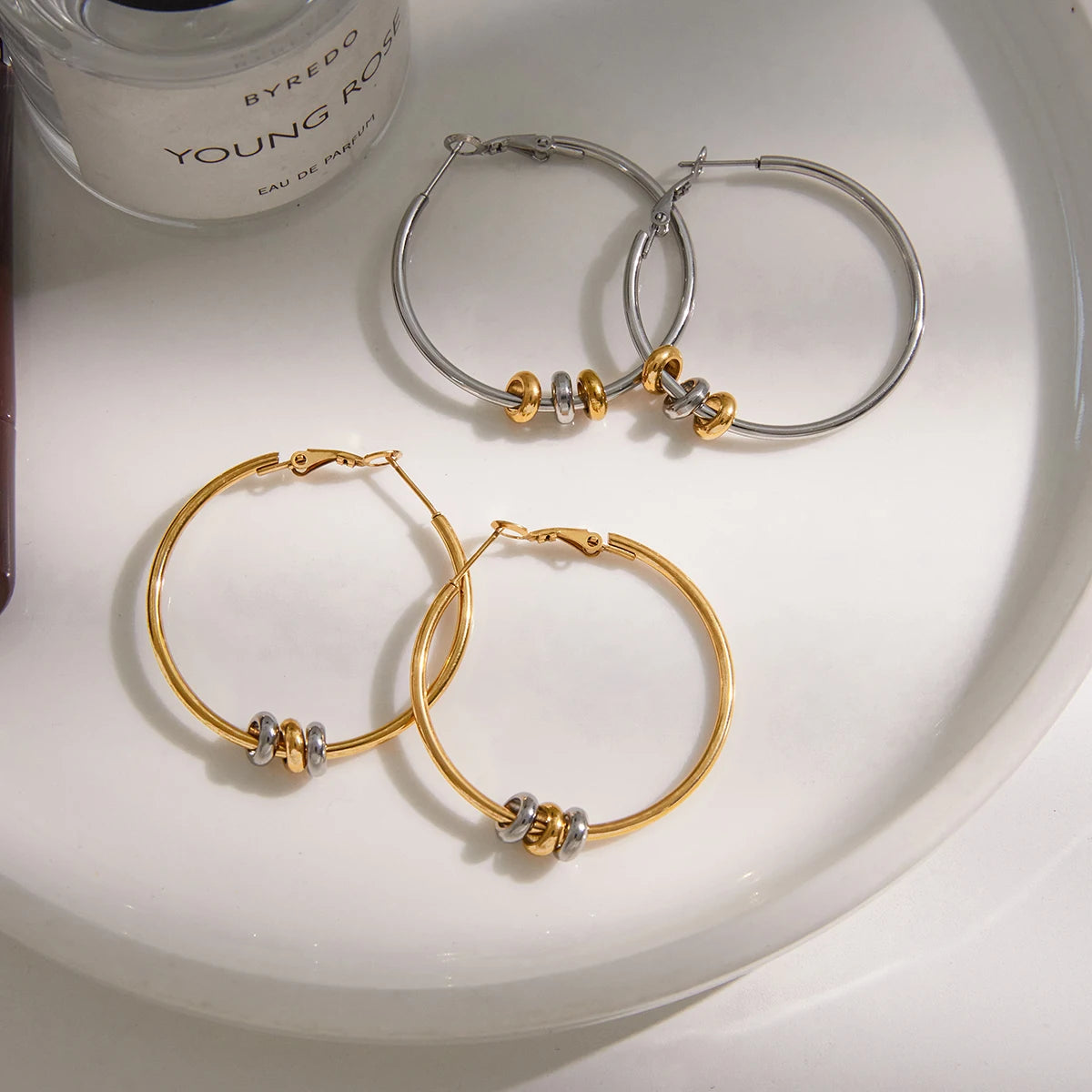 Two-Tone Hoop Earrings — Stainless Steel · PS124