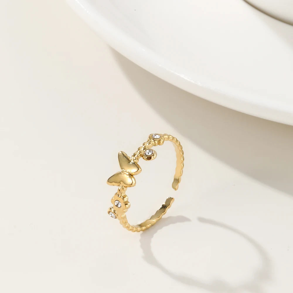 Butterfly Charm Adjustable Ring — 316L Stainless Steel · PS419