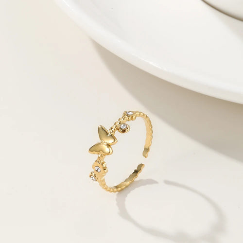 Butterfly Charm Adjustable Ring — 316L Stainless Steel · PS419