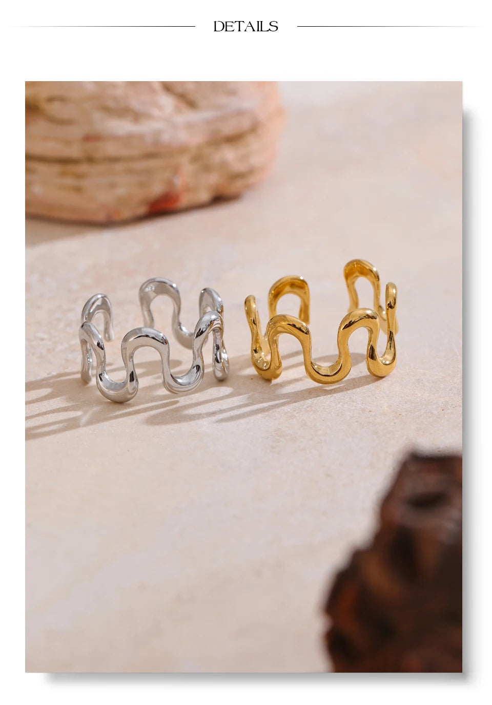 Minimalist geometric ring in gold-plated stainless steel.